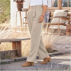 NWT Sundance Bellamy Pleated Linen Pants Size 16 Natural Beige Wide Leg